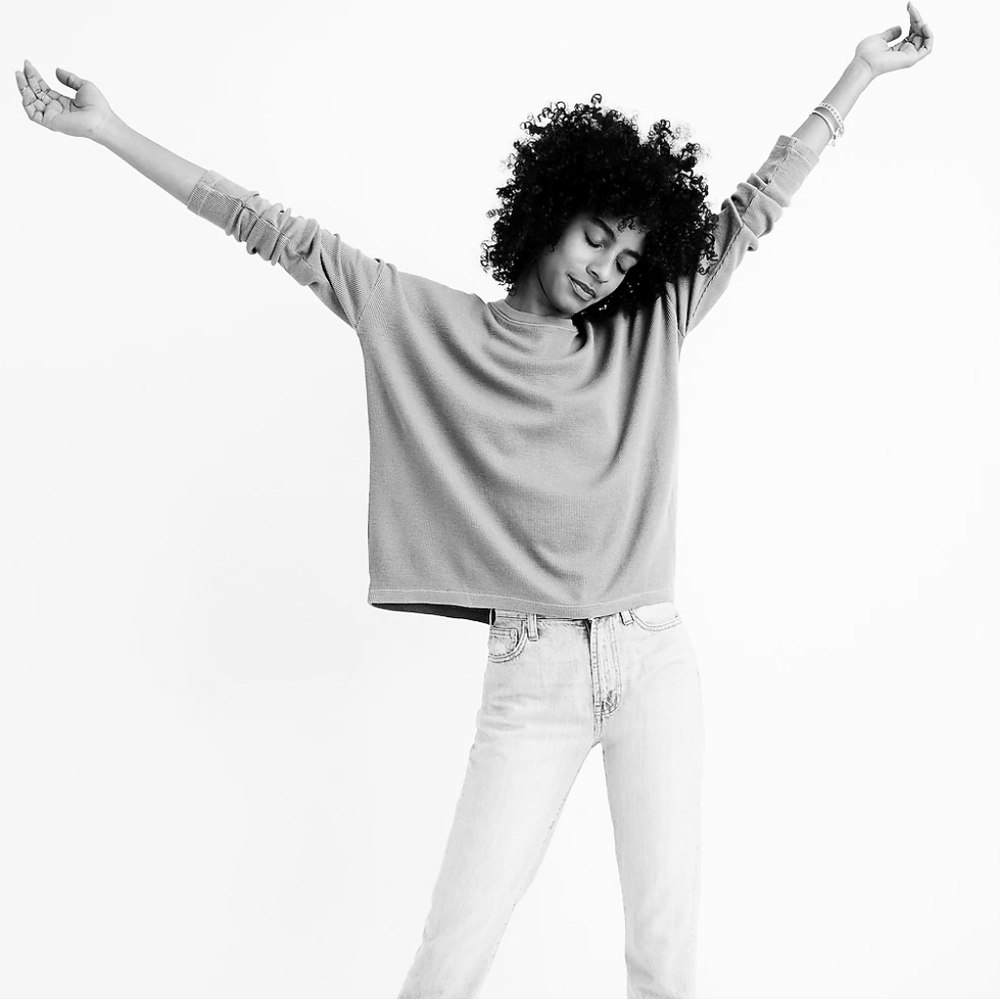 Madewell Burnt Orange Thermal Ex-Boyfriend Long Sleeve Tee M